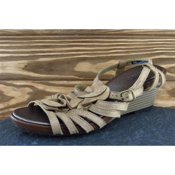 Clarks Size 6 W Brown Open Toe Wedge‎ Leather Women - Picture 1 of 7
